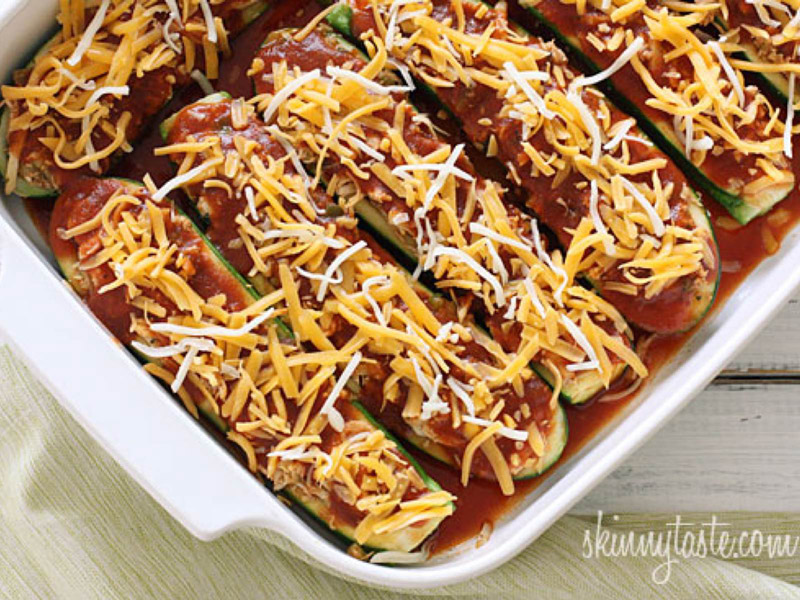 Chicken Enchilada Stuffed Zucchini Boats